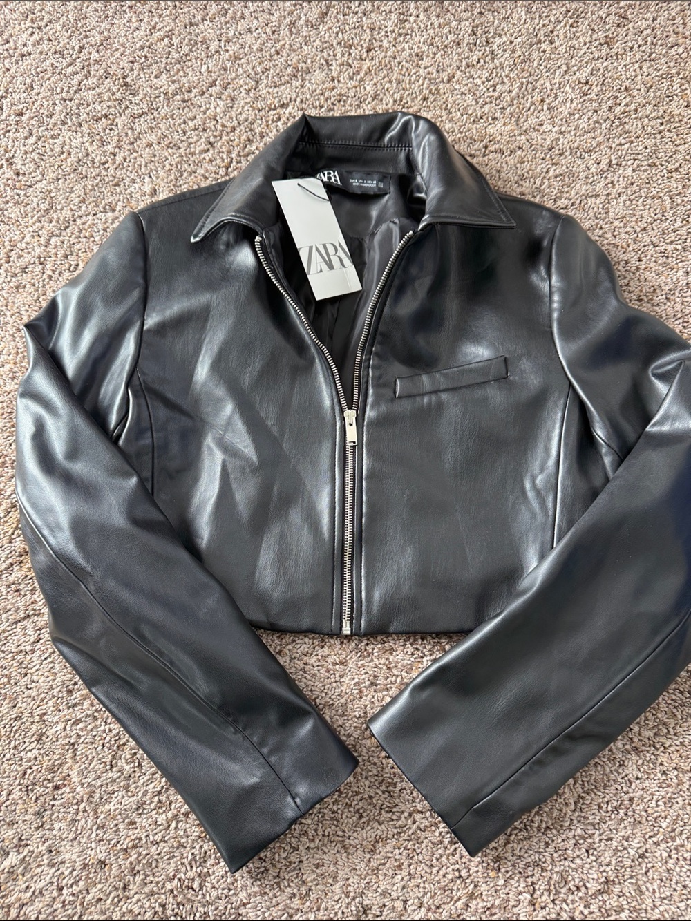 ZARA Black Faux Leather Zip Bomber Jacket